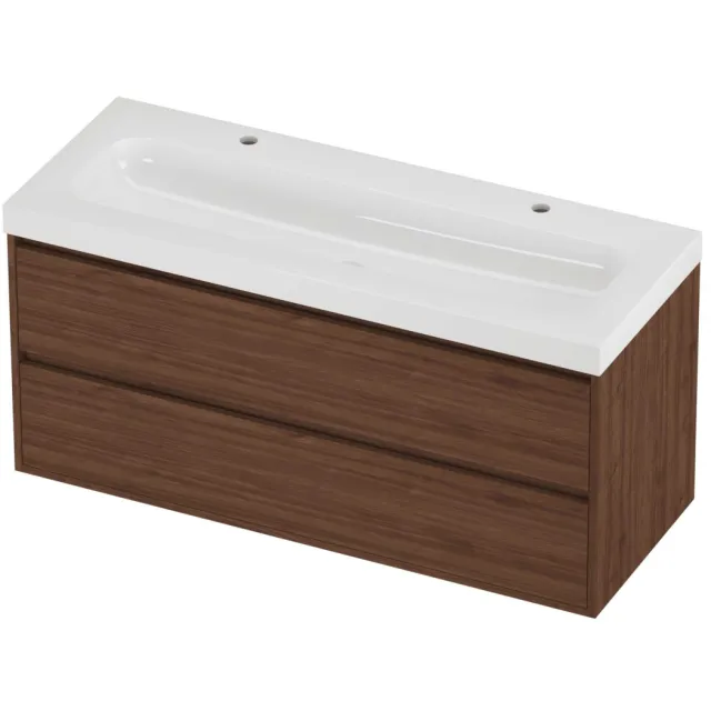 Proline Haga Badmeubelset Polystone Mezza Enkel 120x46x58 cm Glans Wit Indian Walnut Houtlook