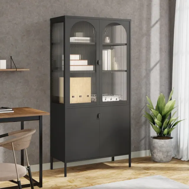 vidaXL Hoge kast 90x40x180 cm glas en staal zwart, foto 2