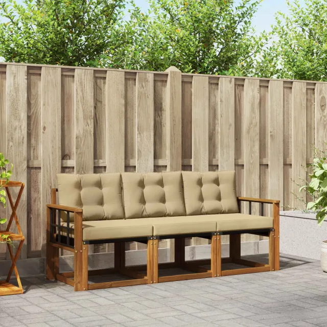 vidaXL Buiten bankenset 3 st 3-zits Natuurlijk en Beige