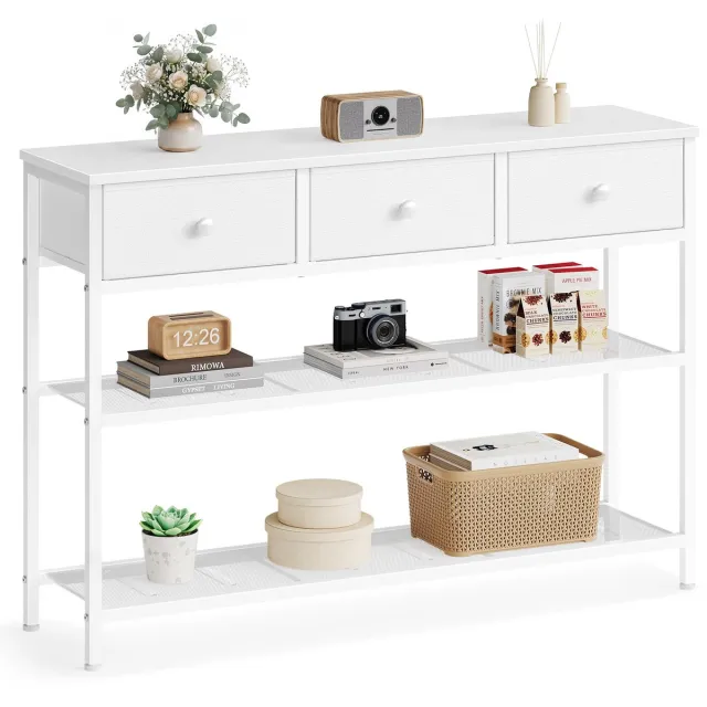 Songmics Consoletafel – wolkenwit/mistig wit – 98 – 8 x 30 x 78 – 7 cm – 3 lades – Wolkenwit En Mistwit