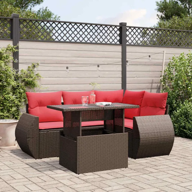 vidaXL 5-delige tuinbankset met kussens, bruin polyrotan, foto 2