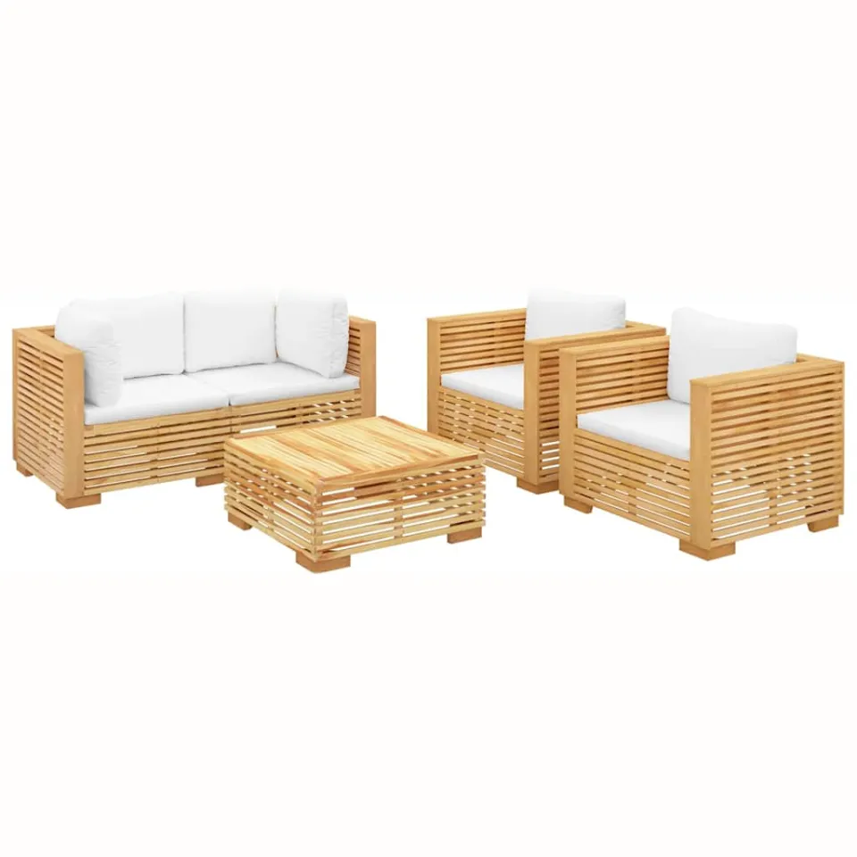 vidaXL 5-delige Loungeset met kussens massief teakhout Bruin