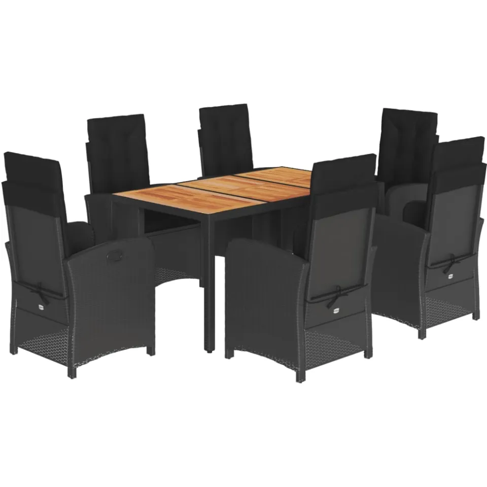 vidaXL 7-delige Tuinset met kussens poly rattan zwart, foto 4