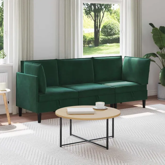vidaXL Woonkamer Meubelset 3 st 210 x 70 x 82 cm Donkergroen Fluweel