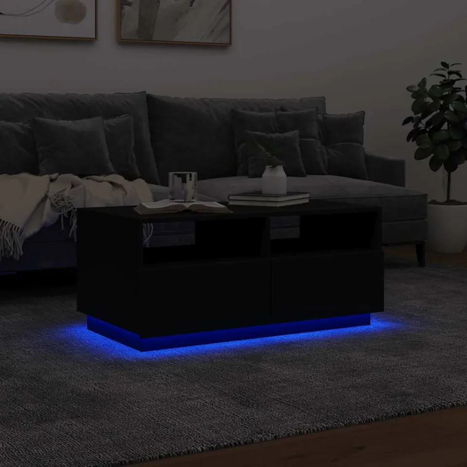 vidaXL Salontafel met LED-verlichting 90x49x40 cm zwart, foto 4