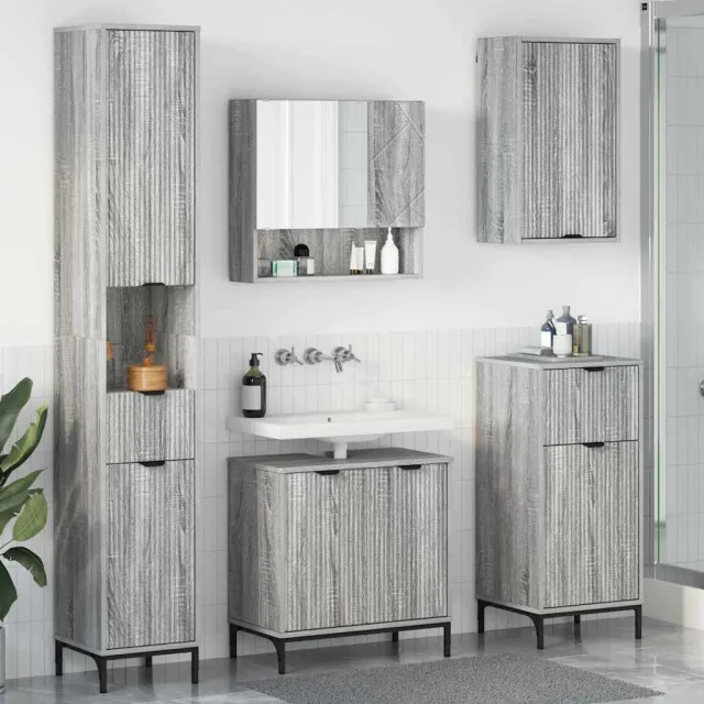 vidaXL Badkamermeubelset 4 st Grijs Sonoma Engineered hout, Metaal, foto 2
