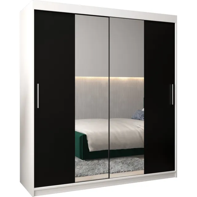 InspireME Kledingkast met 2 schuifdeuren, Modern-stijl, Kledingkast met planken (BxHxD): 180x200x62 - TORM I 180 Wit Mat + Zwart