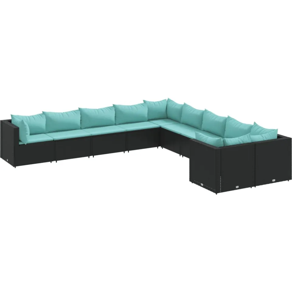 vidaXL 10-delige Loungeset met kussens poly rattan zwart