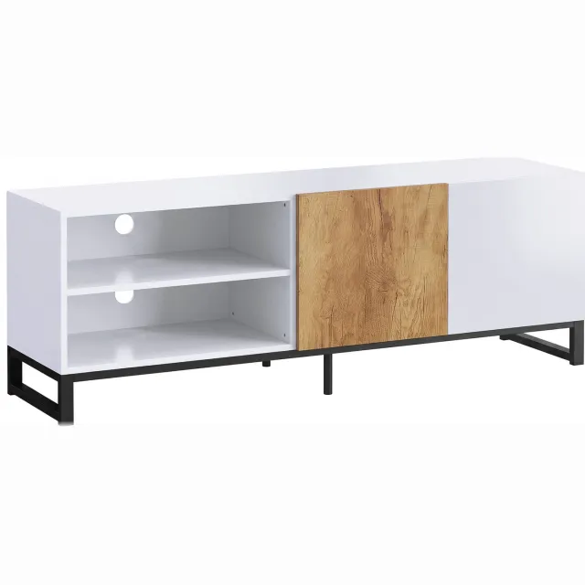 Homona TV-meubel - Modern tv-kast voor tv's tot 55 inch - Met 2 kabeldoorvoeren en verstelbare legplanken - 140 x 36,5 x 50 cm - Wit en eiken