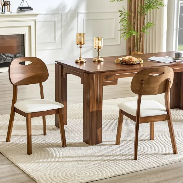MIVRAY Eetkamerstoel Set Van 2 - Ovale Rugleuning Tragegreep - Hout - Wit Walnootkleur