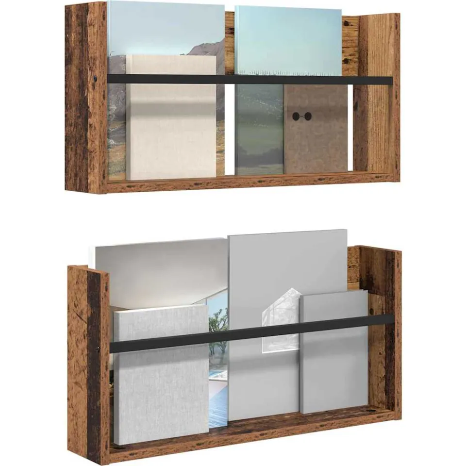 vidaXL Tijdschrift Rek 2 st Oudhout 60 x 12 x 30 cm Bewerkt hout Bruin
