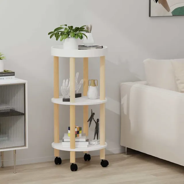vidaXL Trolley 38x38x82 cm bewerkt hout en massief grenenhout wit