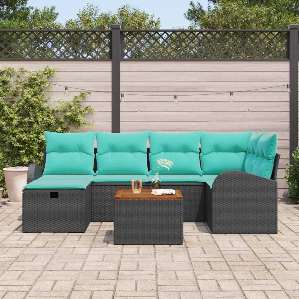 vidaXL Tuinbankenset 7 st Zwart Poly riet, foto 3
