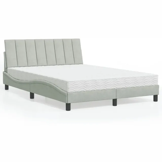 vidaXL Bed met matras "Hanko" fluweel lichtgrijs 140x190 cm