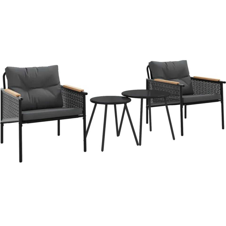 vidaXL 4-delige Balkonset met kussens staal zwart, foto 3