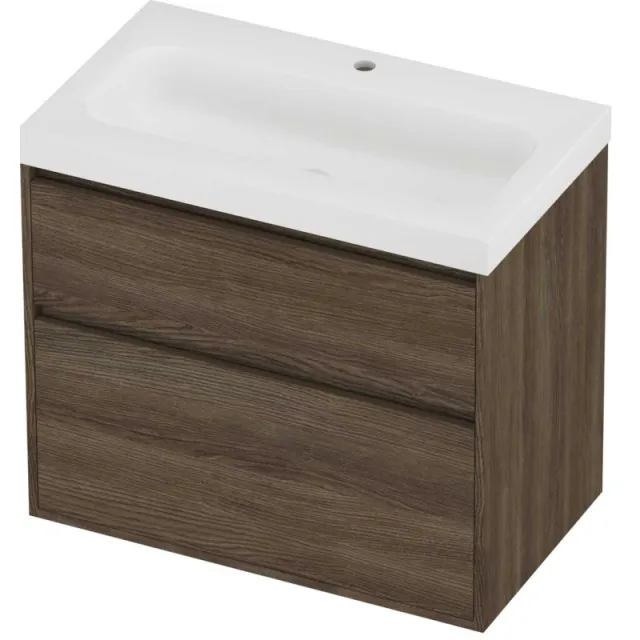 Proline Haga Badmeubelset Polystone Mezza 1 Kraangat Greeploos 80x46x73 cm Mat White Vital Oak Eiken