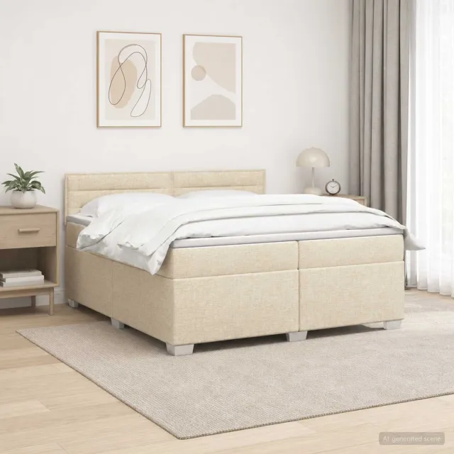 vidaXL Boxspring Bed met Matras en LED Crèmekleurig 200 x 200 cm Stof