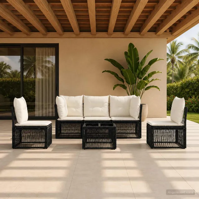 vidaXL Tuinbankenset 6 st Zwart poly rattan, foto 2