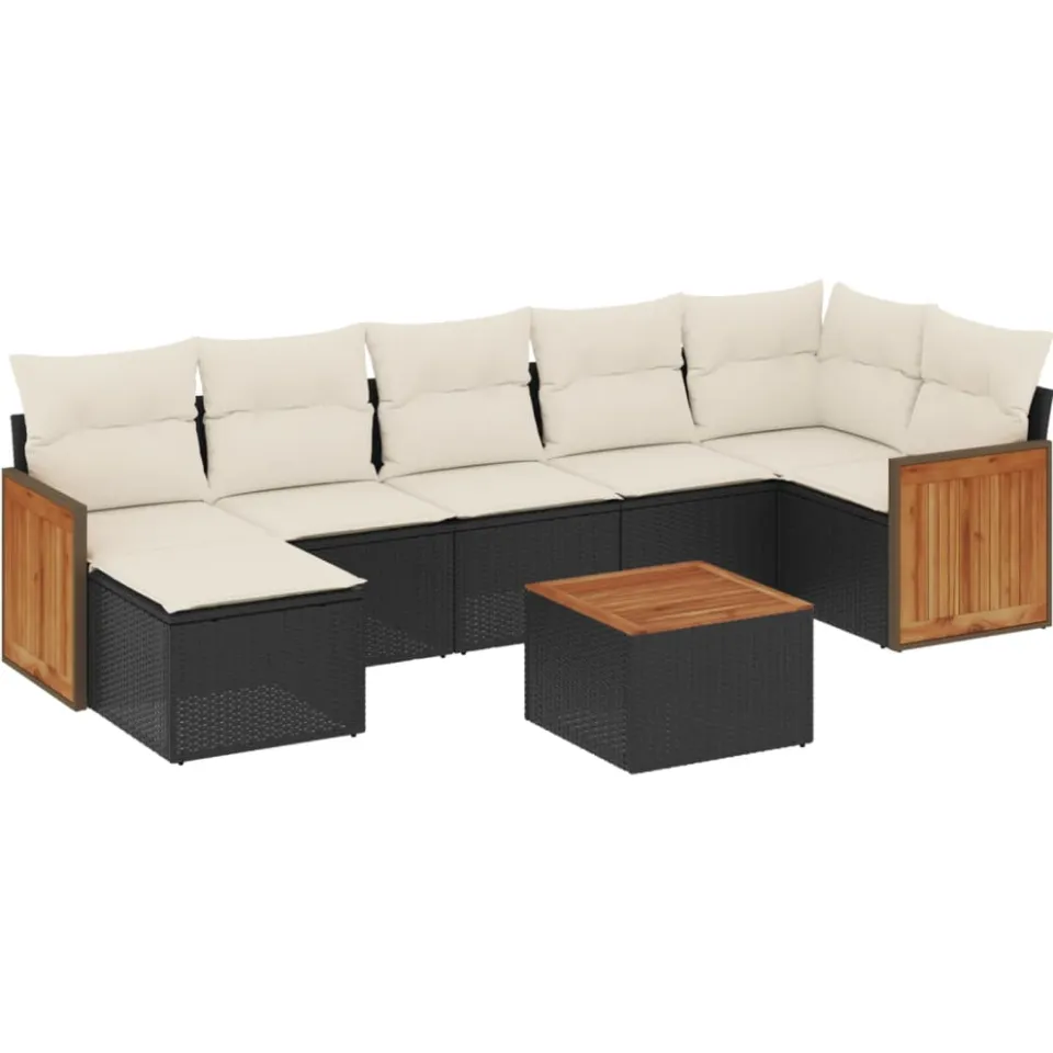 vidaXL 8-delige Loungeset met kussens poly rattan zwart, foto 3