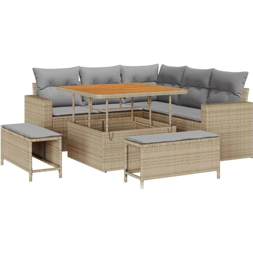 vidaXL Tuinbankenset 8 st Beige poly rattan