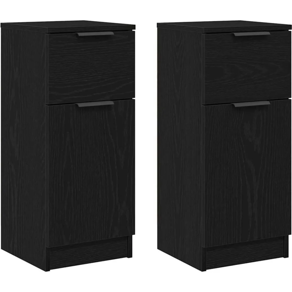 vidaXL Dressoir 2 st Zwart Eiken 30 x 30 x 70 cm Bewerkt hout, foto 3