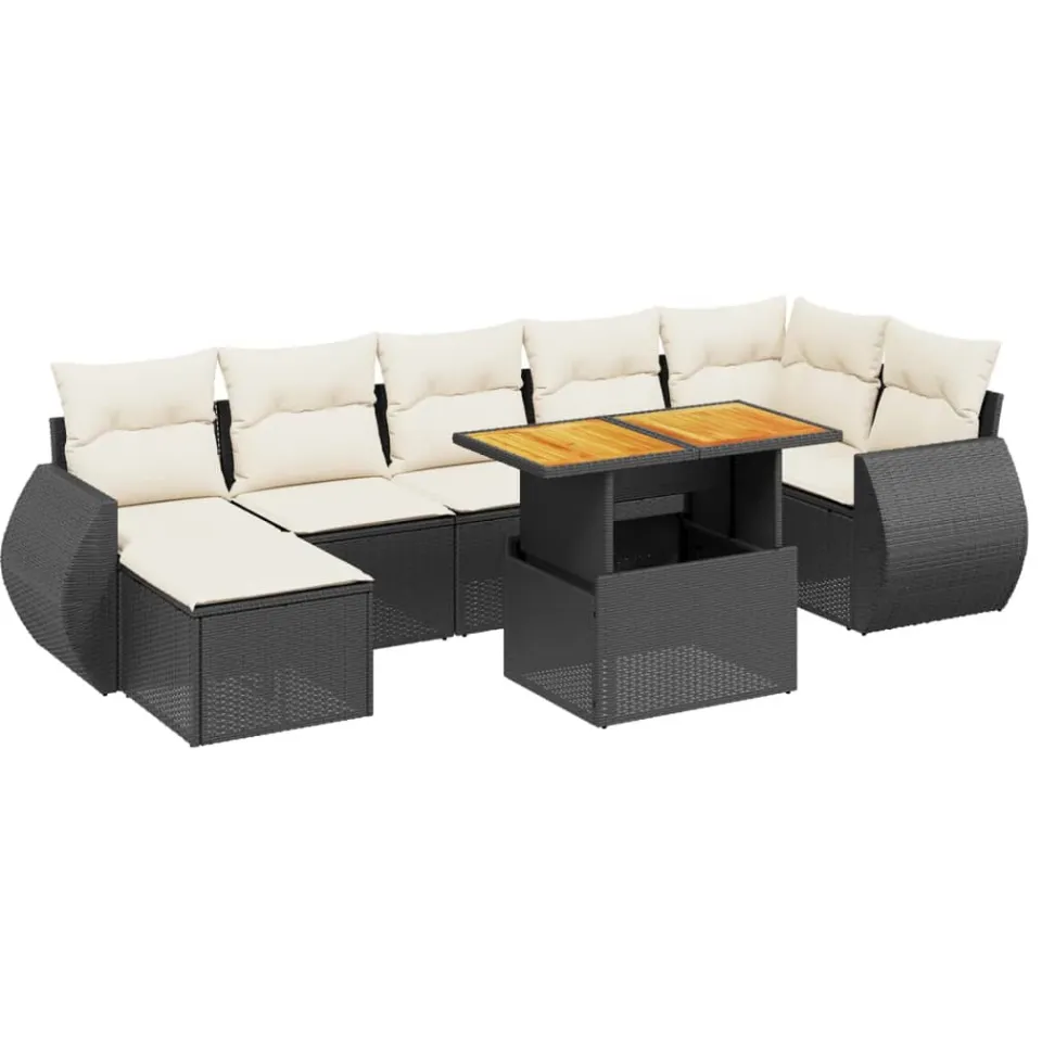 vidaXL 8-delige Loungeset met kussens poly rattan zwart