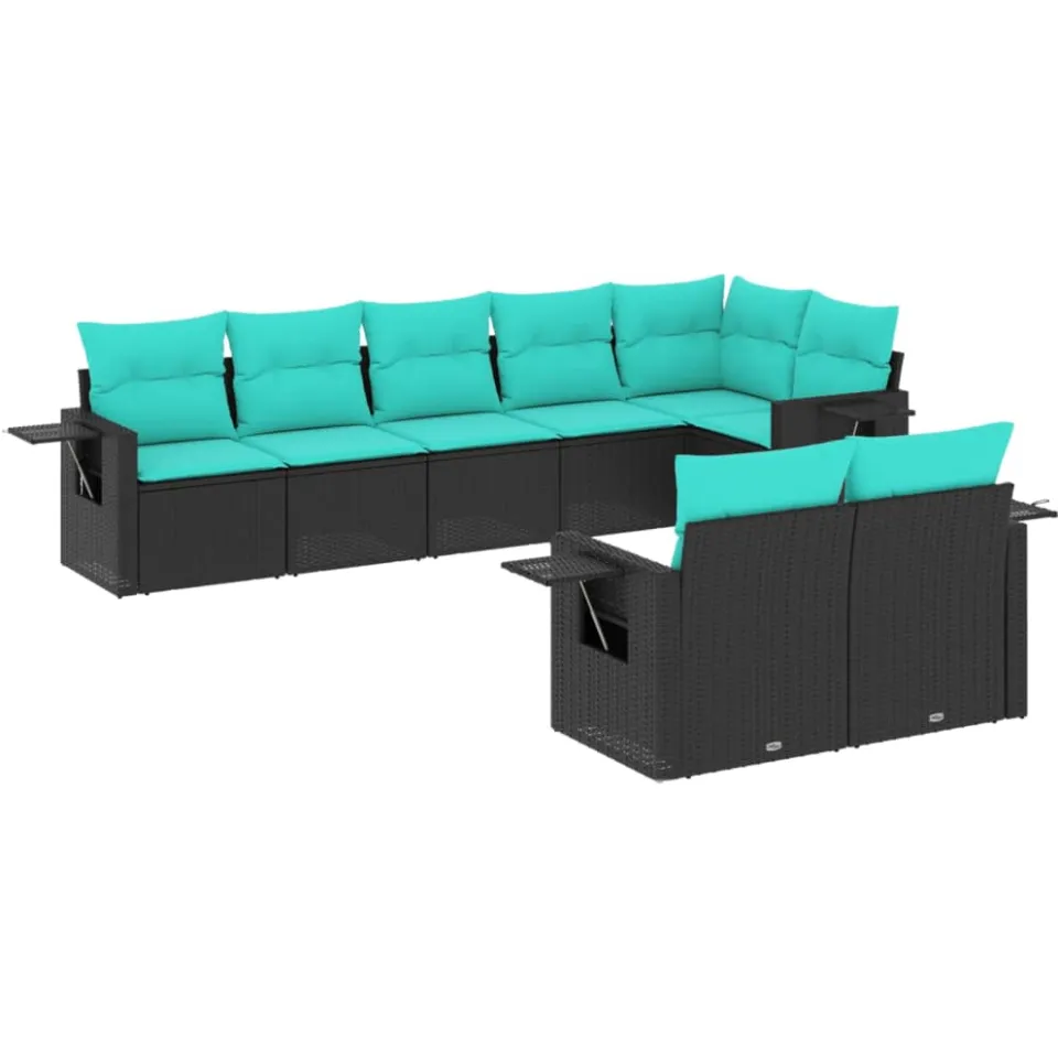 vidaXL 8-delige tuinbankset met kussens, zwart polyrotan, foto 3