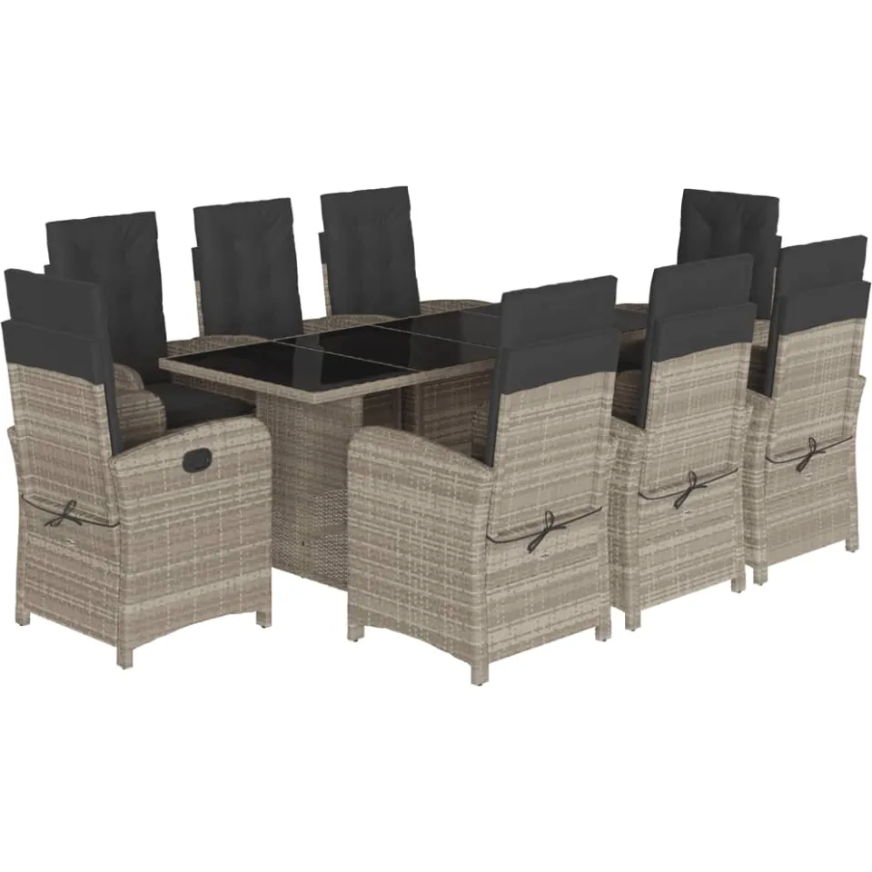 vidaXL 9-delige Tuinset met kussens poly rattan lichtgrijs grijs, foto 3