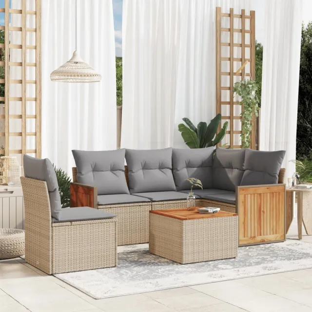 vidaXL 6-delige Loungeset met kussens poly rattan beige, foto 2
