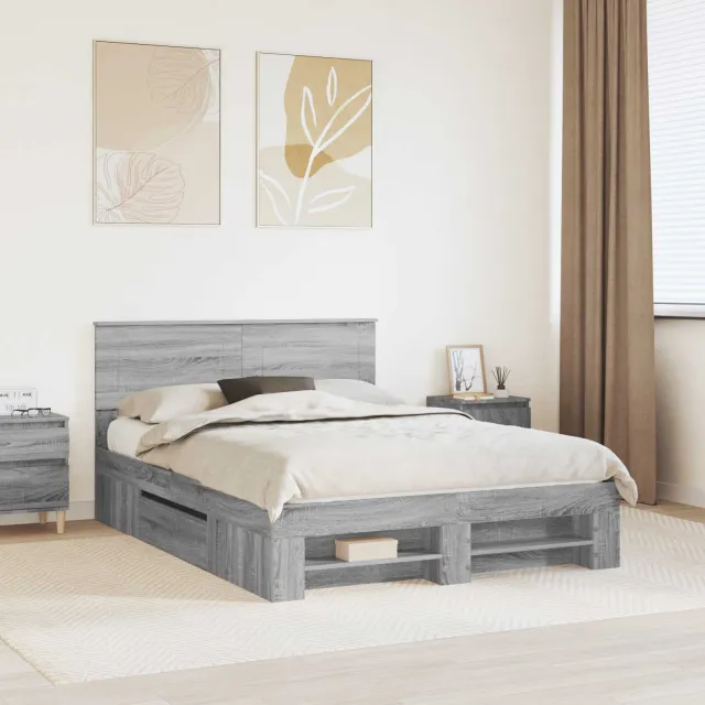 vidaXL Bedframe met hoofdeinde Grijs Sonoma 150 x 200 cm Bewerkt hout