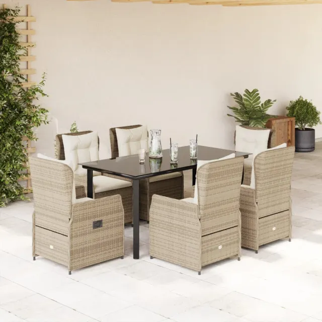 vidaXL 7-delige Tuinset met kussens poly rattan beige, foto 2