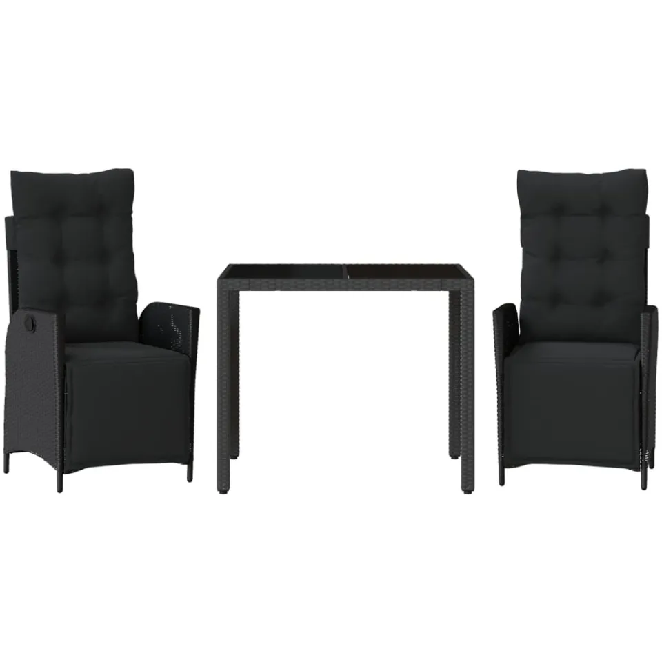 vidaXL 3-delige Tuinset met kussens poly rattan zwart, foto 3