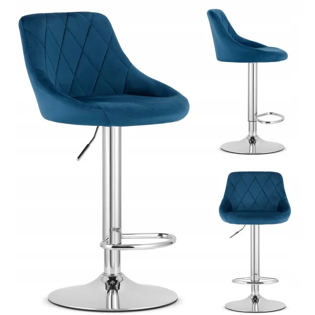 MUFART Luxe fluwelen barkruk Ares, draaibaar, in hoogte verstelbaar, navy blauw Navy blue