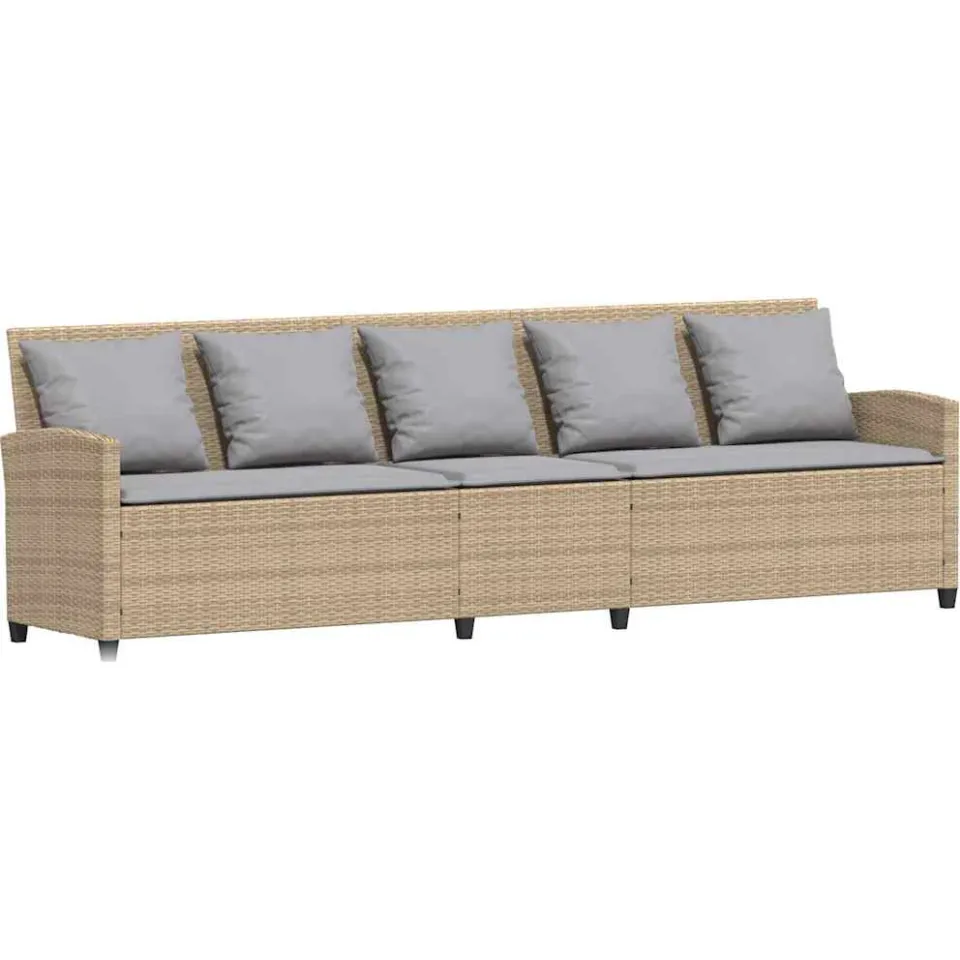 vidaXL Tuinbank 5-zits met kussens poly rattan beige