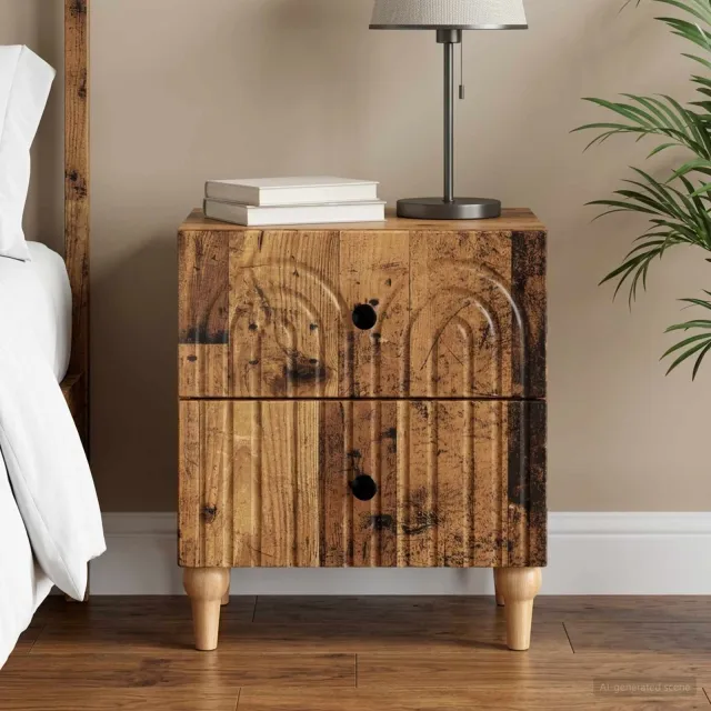 vidaXL Nachtkastje met lade Oud hout 43 x 34,5 x 48 cm Bewerkt hout bruin, foto 2