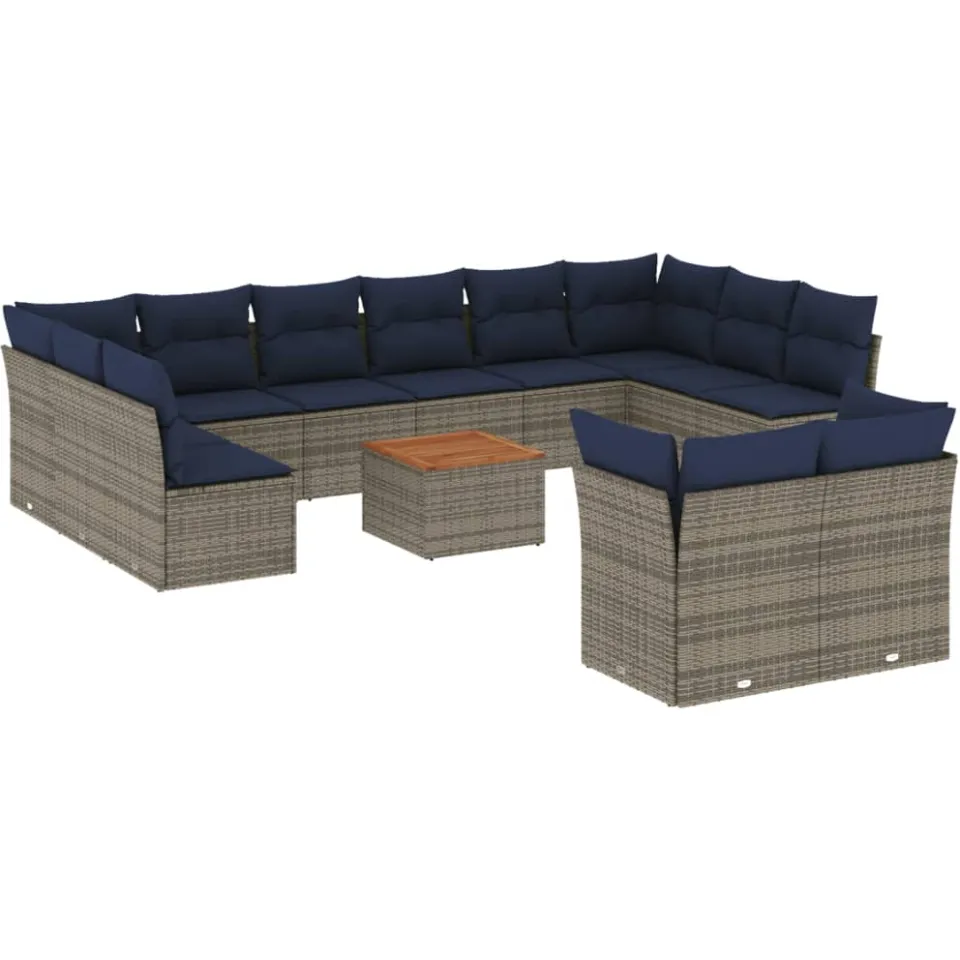 vidaXL 13-delige Loungeset met kussens poly rattan grijs, foto 4