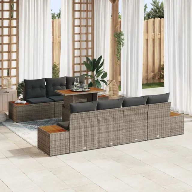 vidaXL Tuin Sofa Set 8 st Grijs Poly riet, foto 2