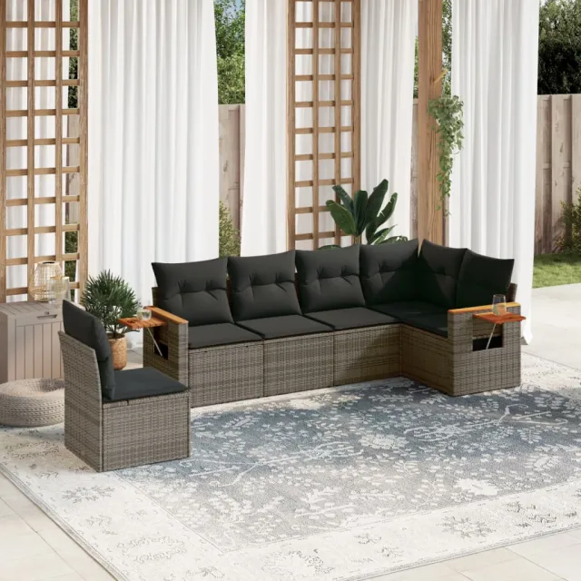 vidaXL 6-delige Loungeset met kussens poly rattan grijs, foto 2