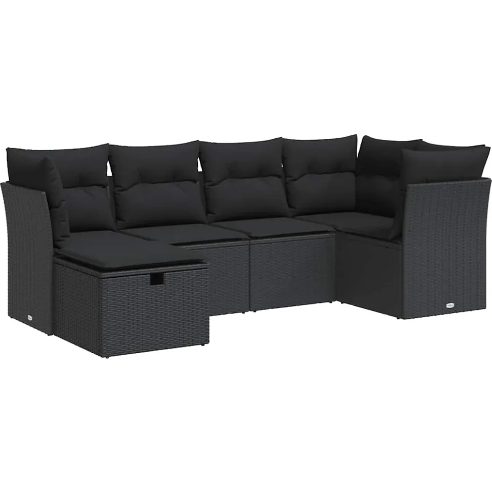 vidaXL 6-delige Loungeset met kussens poly rattan zwart, foto 3