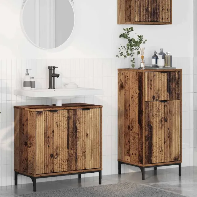 vidaXL Badkamermeubelset 2 st Oud Hout Geperst Hout en Metaal Bruin