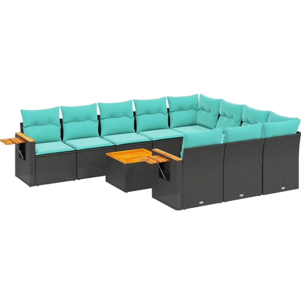 vidaXL 11-delige Loungeset met kussens poly rattan zwart, foto 3