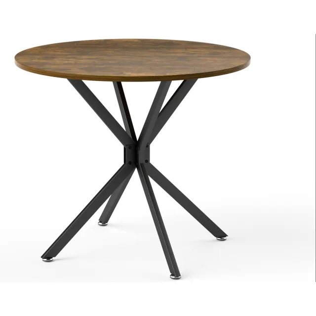 SONNENH Ronde eettafel met gekruiste metalen poten - Vintagebruin en zwart - Diameter 90 cm Vintagebruine houtlook en zwart