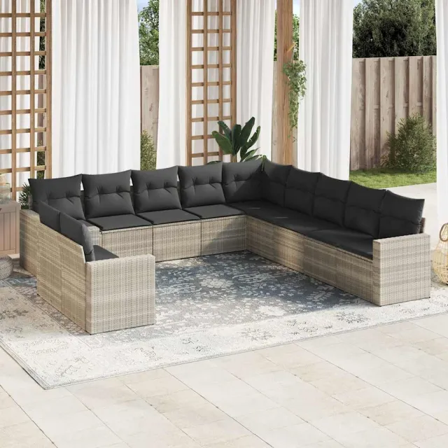 vidaXL 11-delige Loungeset met kussens poly rattan lichtgrijs grijs, foto 2
