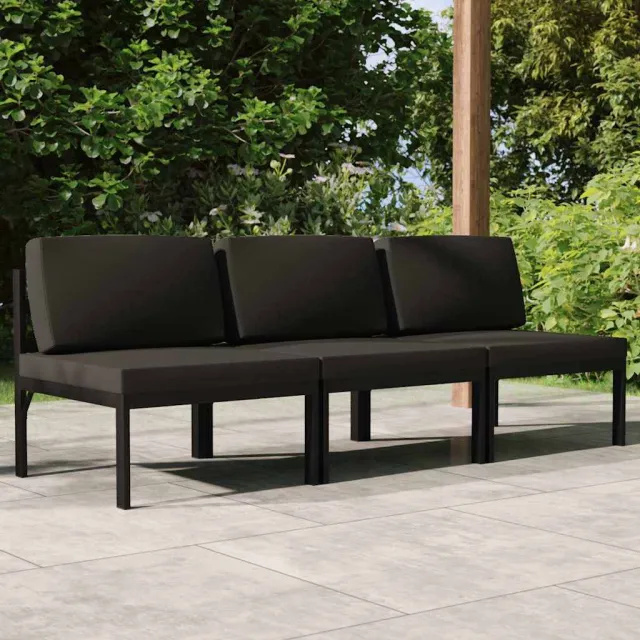 vidaXL Tuinbank 3-zits met kussens aluminium antracietkleurig Anthraciet
