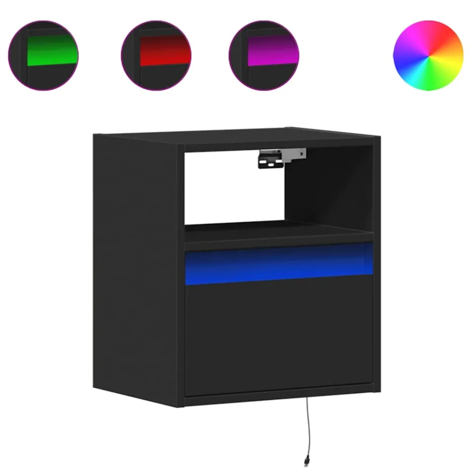 vidaXL Nachtkastjes met LED's 2 st wandgemonteerd zwart, foto 3