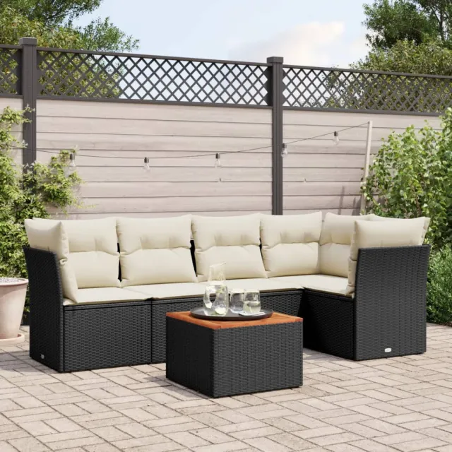 vidaXL 6-delige Loungeset met kussens poly rattan zwart, foto 2