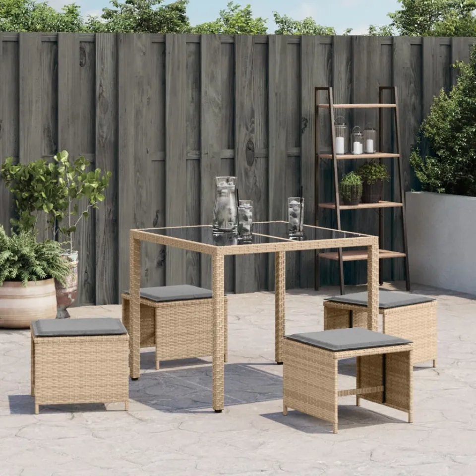 vidaXL Tuinkrukken 4 st kussens 40x40x35 cm poly rattan gemengd beige, foto 3