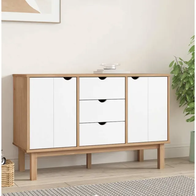 vidaXL Dressoir OTTA 113,5x43x73 cm massief grenenhout bruin en wit