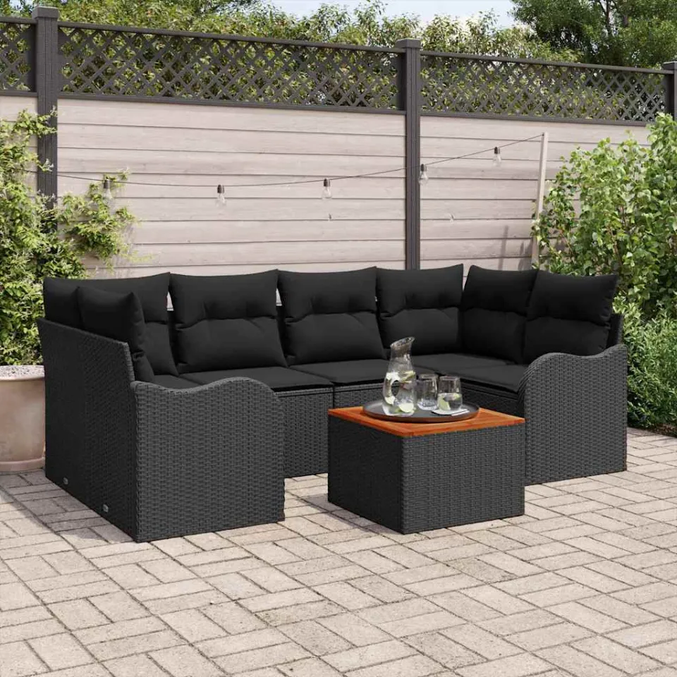 vidaXL Tuinbankenset 7 st Zwart poly rattan, foto 3
