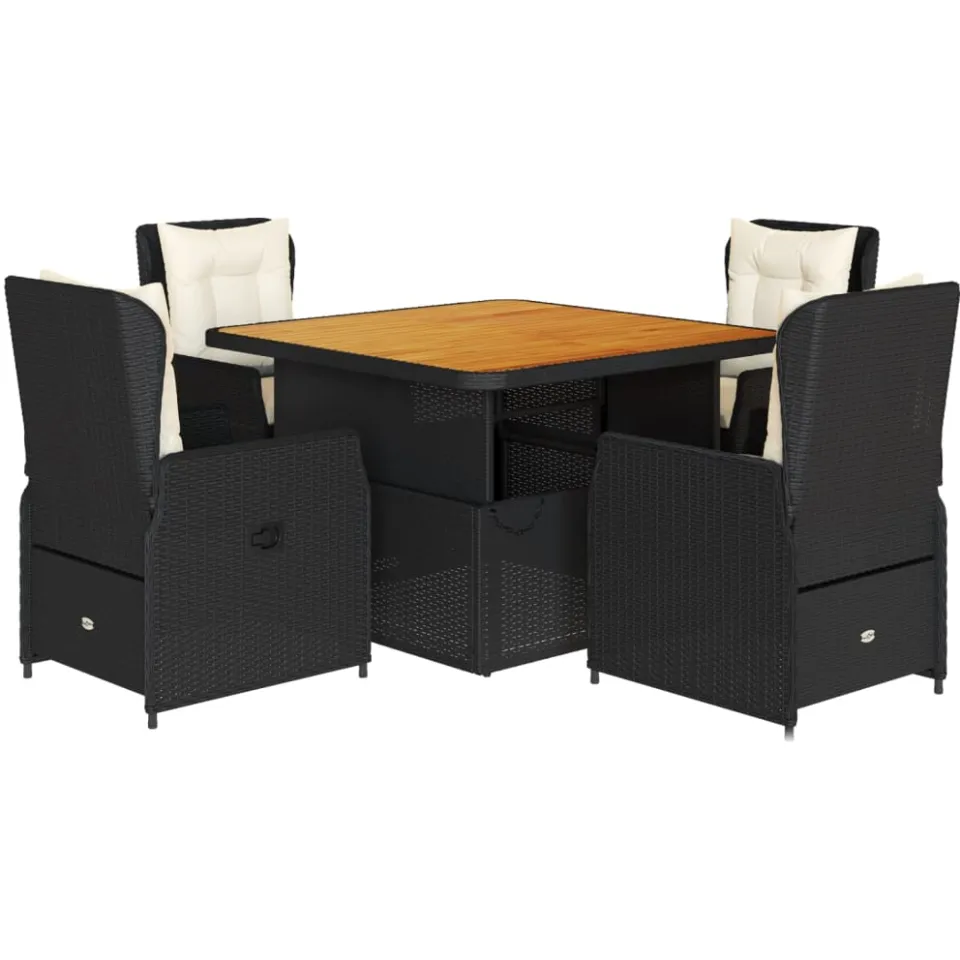 vidaXL 5-delige Tuinset met kussens poly rattan zwart, foto 3